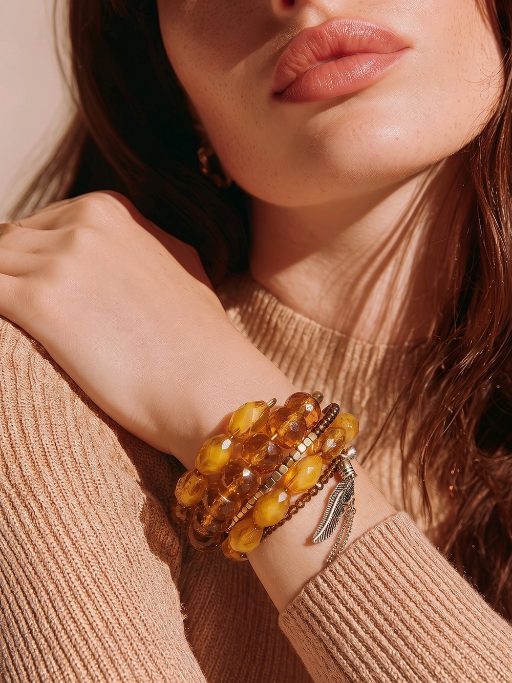 Boutique Stackable Amber Bead Bracelet Set